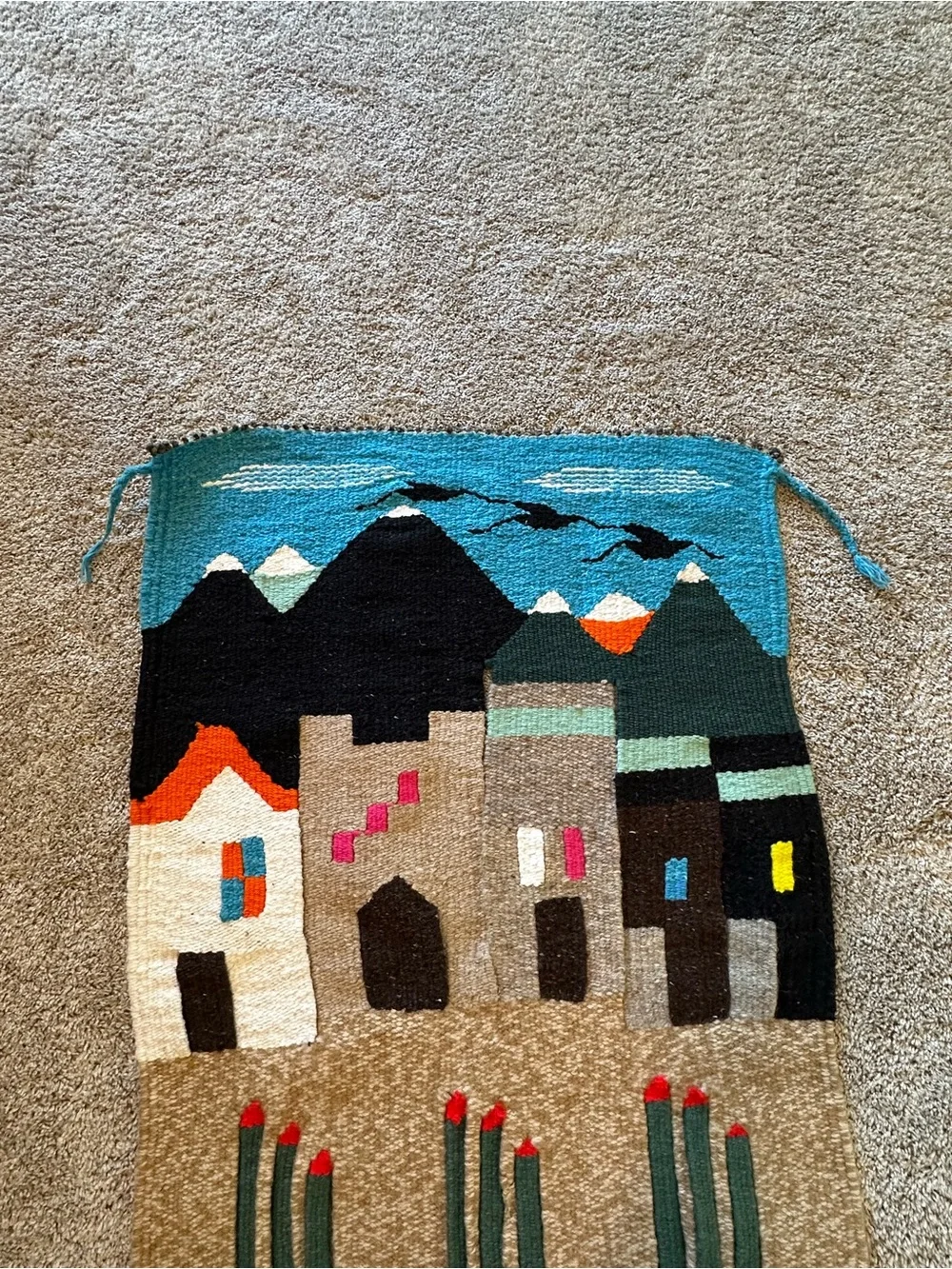 Vintage Handwoven Wool Southwestern Wall Hanging Tapestry Pueblo Desert Boho